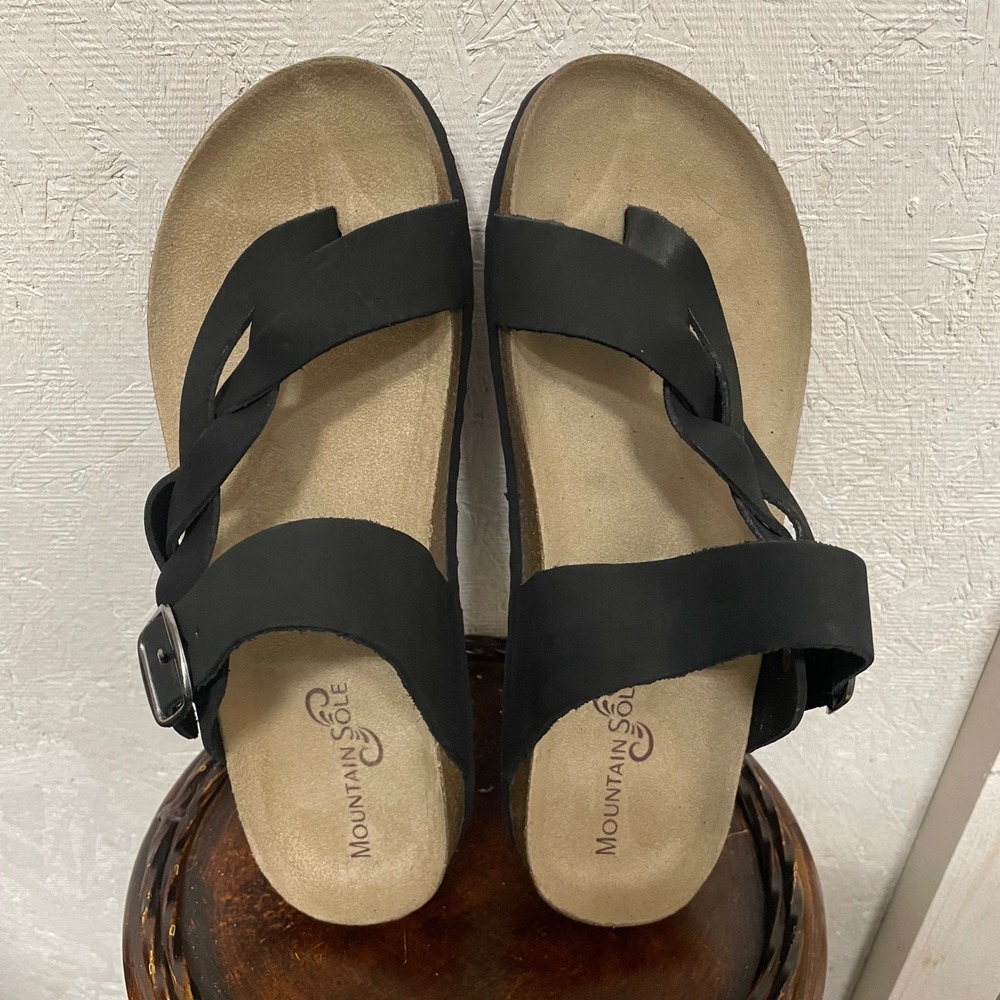 Mountain Sole Hollie Sandals Women 8 Black Nubuck Leather Braided New in Box